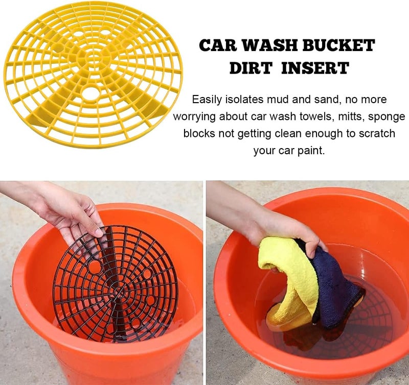Yourkar 2 PCS Car Wash Bucket Inserts, Plastic Vehicle Detail Grit Trap, Auto Dirt Collectors Fits 12 Inch Diameter Bucket, Universal Car Accessories (Yellow) - Image 3